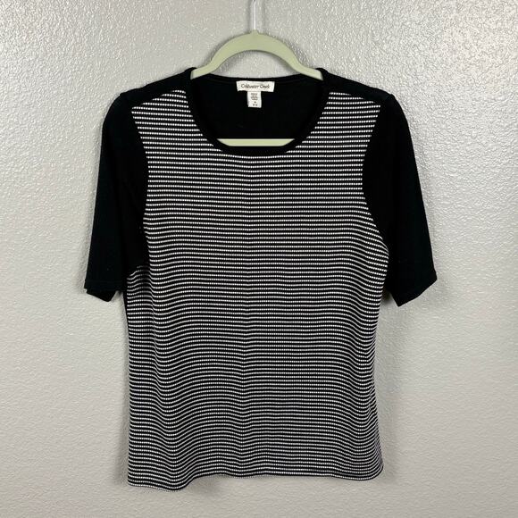 Coldwater Creek Tops - Coldwater Creek Size M 10-12 Black White Striped Short Sleeve Shirt Top Blouse